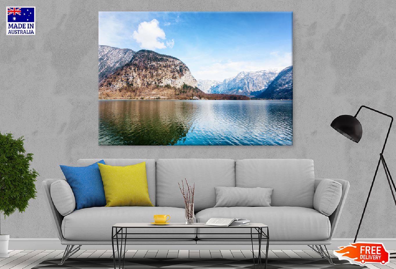 Calm Lake Surrounded by Hills Print 100% Australian Made Stretched Canvas Ready to Hang - 1060