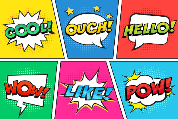 COOL OUCH HELLO WOW LIKE POW Chat Bubble Illustration Pop Arts & Comic Poster Print 100% Australian Made Stretched Canvas Ready to Hang - 2141