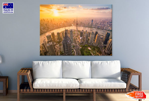 Downtown Shanghai Skyline View Print 100% Australian Made Stretched Canvas Ready to Hang - 1509