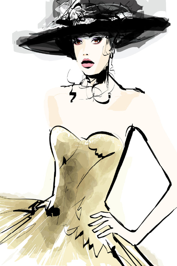 Fashion Model With a Hat Vector Print 100% Australian Made Stretched Canvas Ready to Hang - 1345