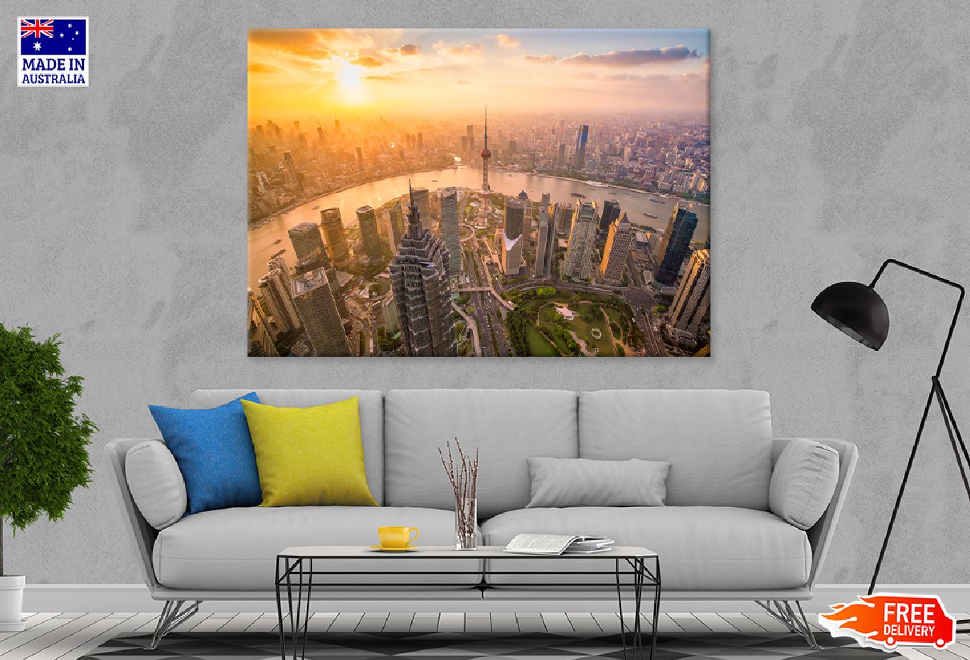 Downtown Shanghai Skyline View Print 100% Australian Made Stretched Canvas Ready to Hang - 1509