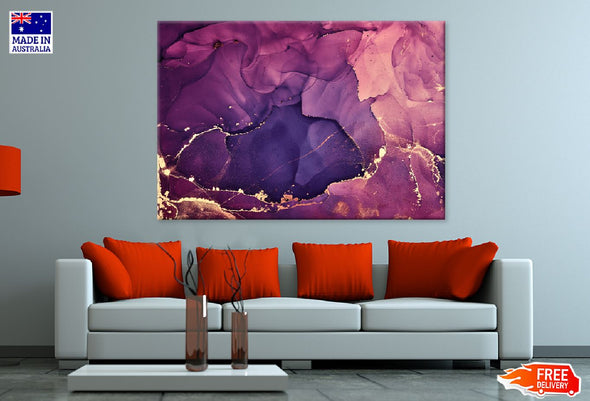 Purple Pink & Gold Fluid Abstract Print 100% Australian Made Stretched Canvas Ready to Hang - 1160