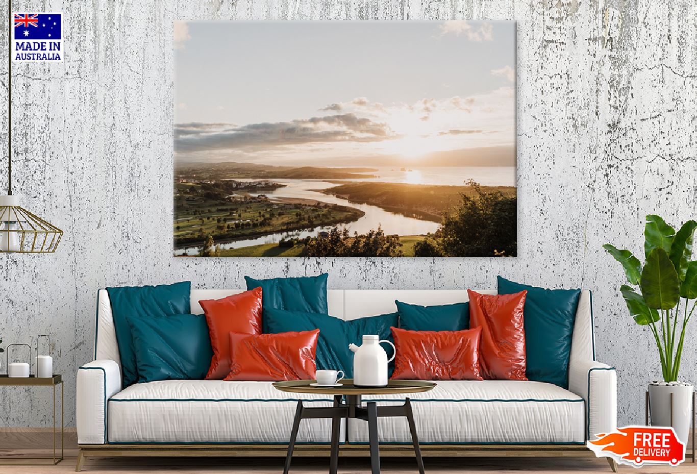 River & Landscape Sunshine Aerial Print 100% Australian Made Stretched Canvas Ready to Hang - 1061