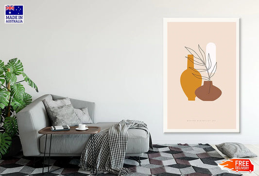 Orange & Brown Vases & Plants Line Art Print 100% Australian Made Stretched Canvas Ready to Hang - 1841