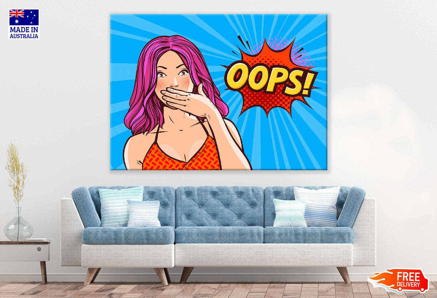 Oops Chat Bubble & Hot Girl Illustration Pop Arts & Comic Poster Print 100% Australian Made Stretched Canvas Ready to Hang - 2142