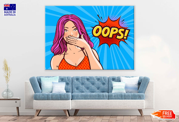 Oops Chat Bubble & Hot Girl Illustration Pop Arts & Comic Poster Print 100% Australian Made Stretched Canvas Ready to Hang - 2142