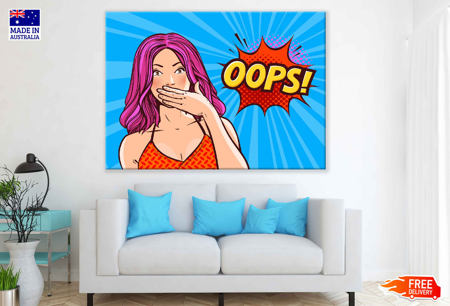 Oops Chat Bubble & Hot Girl Illustration Pop Arts & Comic Poster Print 100% Australian Made Stretched Canvas Ready to Hang - 2142