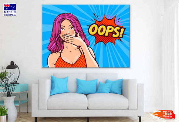 Oops Chat Bubble & Hot Girl Illustration Pop Arts & Comic Poster Print 100% Australian Made Stretched Canvas Ready to Hang - 2142