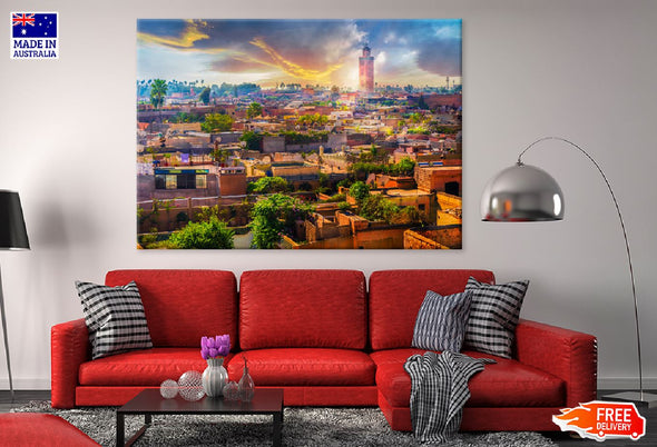 Marrakech Medina View Morocco Print 100% Australian Made Stretched Canvas Ready to Hang - 1510