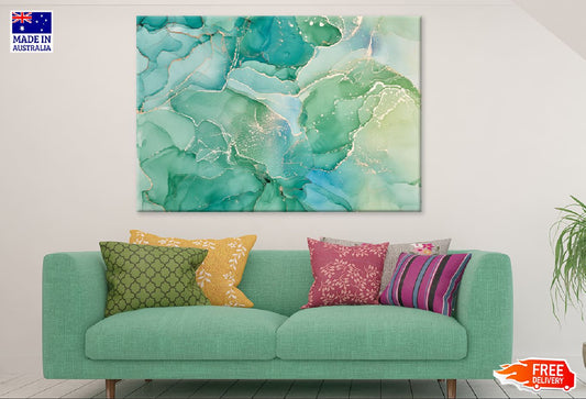 Green & Gold Abstract Fluid Art Print 100% Australian Made Stretched Canvas Ready to Hang - 1161