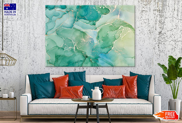 Green & Gold Abstract Fluid Art Print 100% Australian Made Stretched Canvas Ready to Hang - 1161