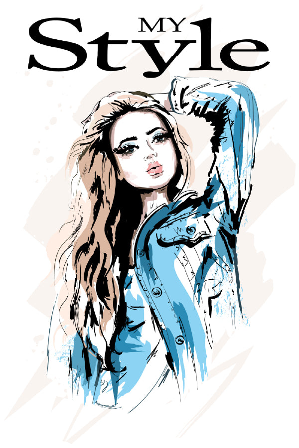 Style Woman & Jeans Jacket Vector Print 100% Australian Made Stretched Canvas Ready to Hang - 1346