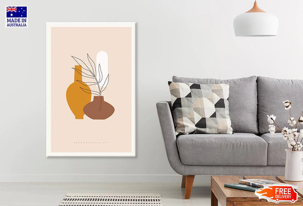 Orange & Brown Vases & Plants Line Art Print 100% Australian Made Stretched Canvas Ready to Hang - 1841