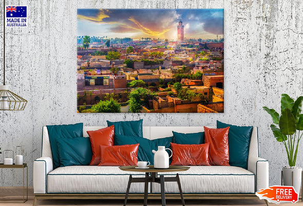 Marrakech Medina View Morocco Print 100% Australian Made Stretched Canvas Ready to Hang - 1510