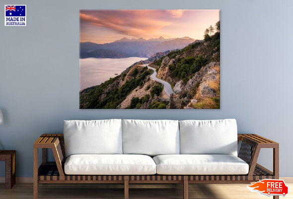 Winding Coast Road in Corsica Print 100% Australian Made Stretched Canvas Ready to Hang - 1007