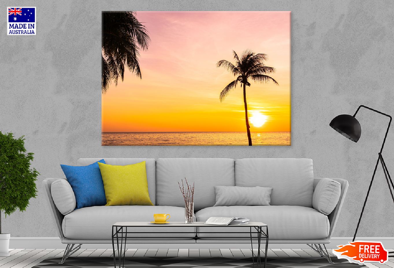 Coconut Palm Trees Sunset View Print 100% Australian Made Stretched Canvas Ready to Hang - 1685