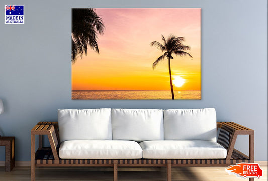 Coconut Palm Trees Sunset View Print 100% Australian Made Stretched Canvas Ready to Hang - 1685