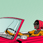Girl with Scarf Driving a Car Illustration Pop Arts & Comic Poster Print 100% Australian Made Stretched Canvas Ready to Hang - 2160