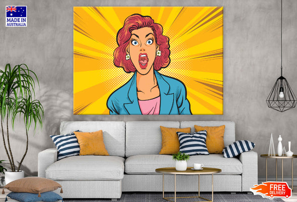 Screaming Girl Illustration Pop Arts & Comic Poster Print 100% Australian Made Stretched Canvas Ready to Hang - 2088