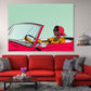 Girl with Scarf Driving a Car Illustration Pop Arts & Comic Poster Print 100% Australian Made Stretched Canvas Ready to Hang - 2160