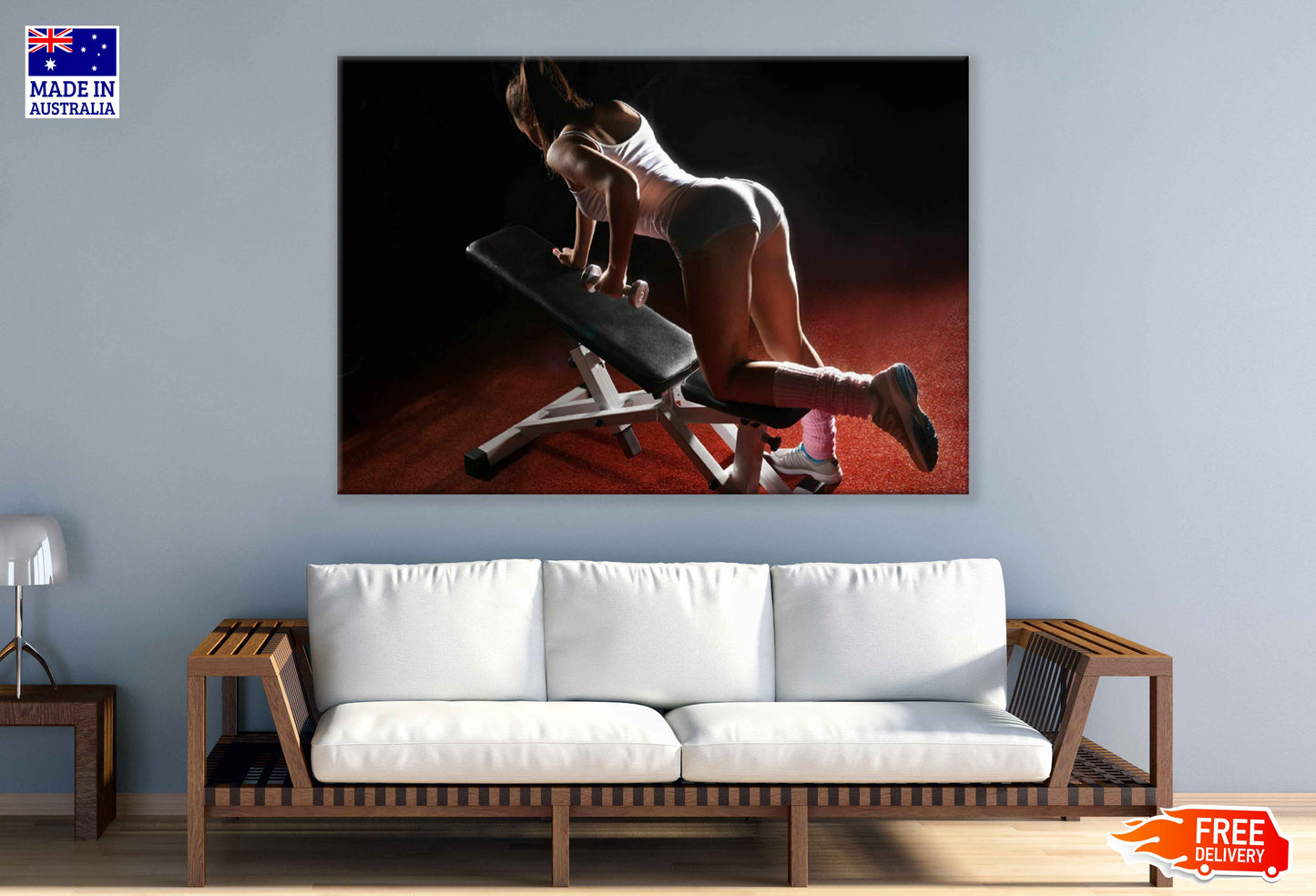 Woman with Dumbbells in a Gym Print 100% Australian Made Stretched Canvas Ready to Hang - 2246