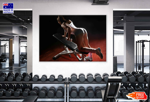 Woman with Dumbbells in a Gym Print 100% Australian Made Stretched Canvas Ready to Hang - 2246