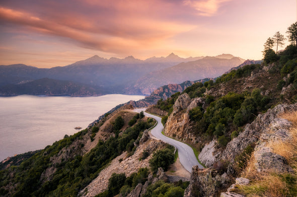 Winding Coast Road in Corsica Print 100% Australian Made Stretched Canvas Ready to Hang - 1007