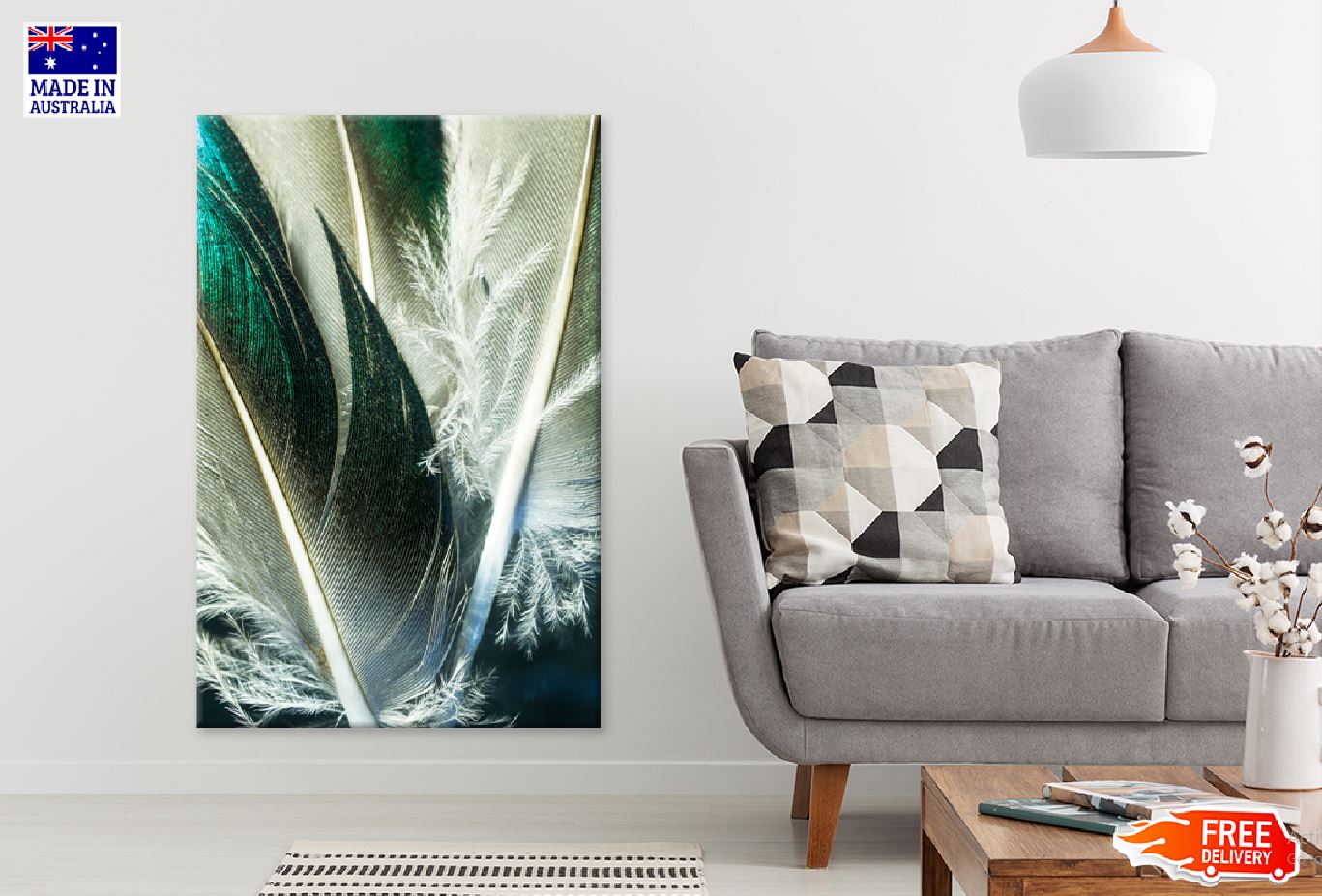 Bird Feather Closeup Photograph Print 100% Australian Made Stretched Canvas Ready to Hang - 1961