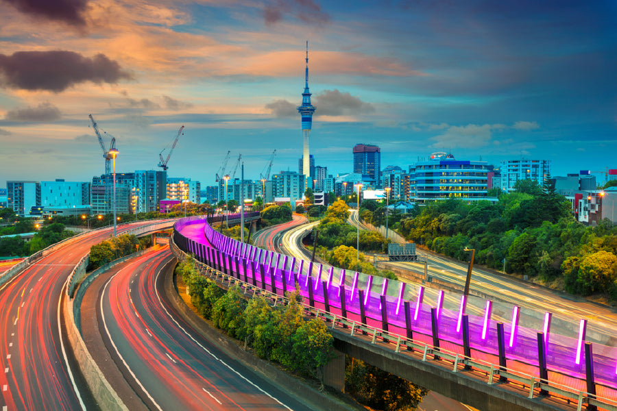 Auckland City Roads Sunset View Print 100% Australian Made Stretched Canvas Ready to Hang - 1511