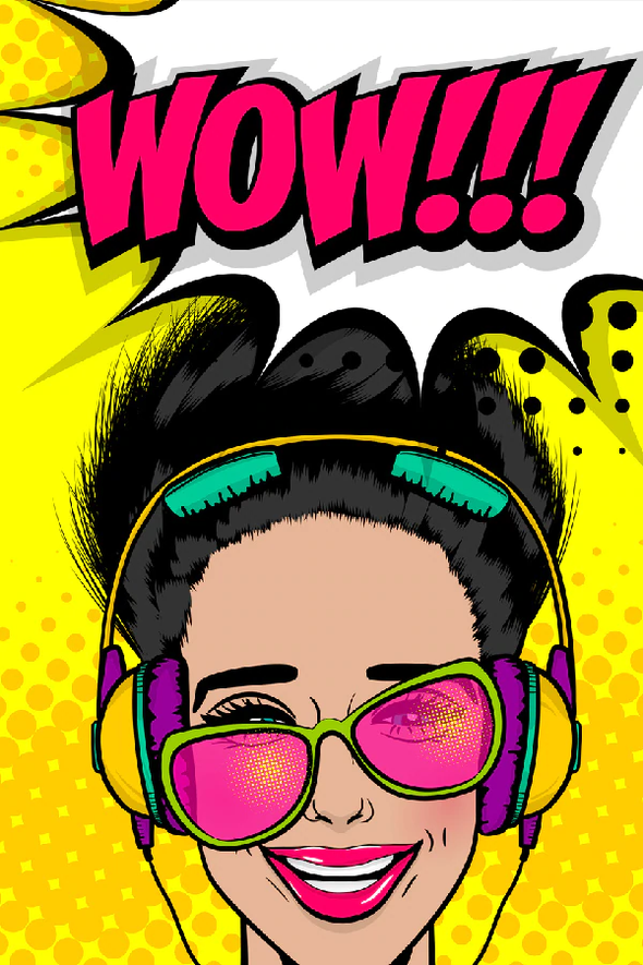 WOW Quote & Girl with Sunglasses Illustration Pop Arts & Comic Poster Print 100% Australian Made Stretched Canvas Ready to Hang - 2143