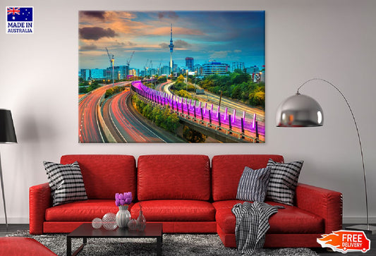 Auckland City Roads Sunset View Print 100% Australian Made Stretched Canvas Ready to Hang - 1511