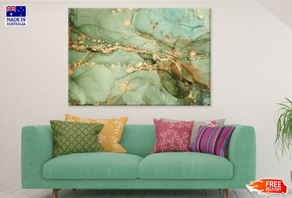 Green & Gold Abstract Design Print 100% Australian Made Stretched Canvas Ready to Hang - 1162