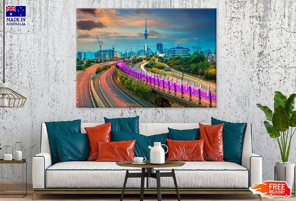 Auckland City Roads Sunset View Print 100% Australian Made Stretched Canvas Ready to Hang - 1511