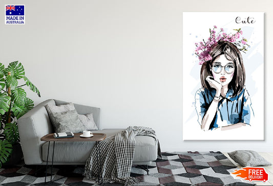 Woman with Flower Wreath Vector Print 100% Australian Made Stretched Canvas Ready to Hang - 1347