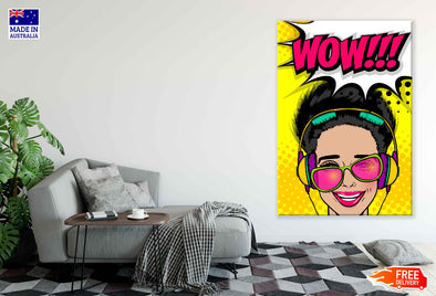 WOW Quote & Girl with Sunglasses Illustration Pop Arts & Comic Poster Print 100% Australian Made Stretched Canvas Ready to Hang - 2143