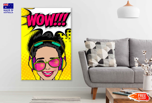 WOW Quote & Girl with Sunglasses Illustration Pop Arts & Comic Poster Print 100% Australian Made Stretched Canvas Ready to Hang - 2143