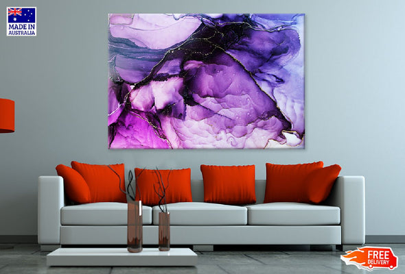 Pink Purple & Gold Fluid Abstract Design Print 100% Australian Made Stretched Canvas Ready to Hang - 1163