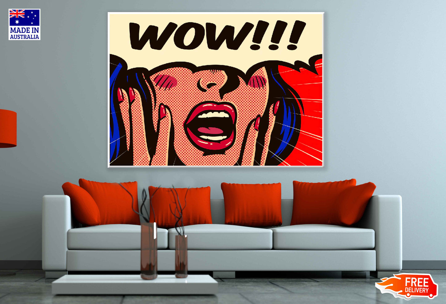 WOW Chat Bubble & Screaming Girl Illustration Pop Arts & Comic Poster Print 100% Australian Made Stretched Canvas Ready to Hang - 2144