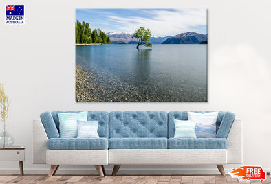 Alone Tree on Lake with Mountains Print 100% Australian Made Stretched Canvas Ready to Hang - 1741