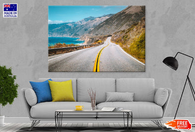 Highway & Sea View Photograph Print 100% Australian Made Stretched Canvas Ready to Hang - 1411