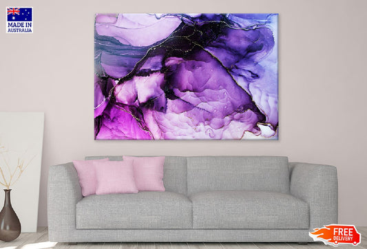 Pink Purple & Gold Fluid Abstract Design Print 100% Australian Made Stretched Canvas Ready to Hang - 1163