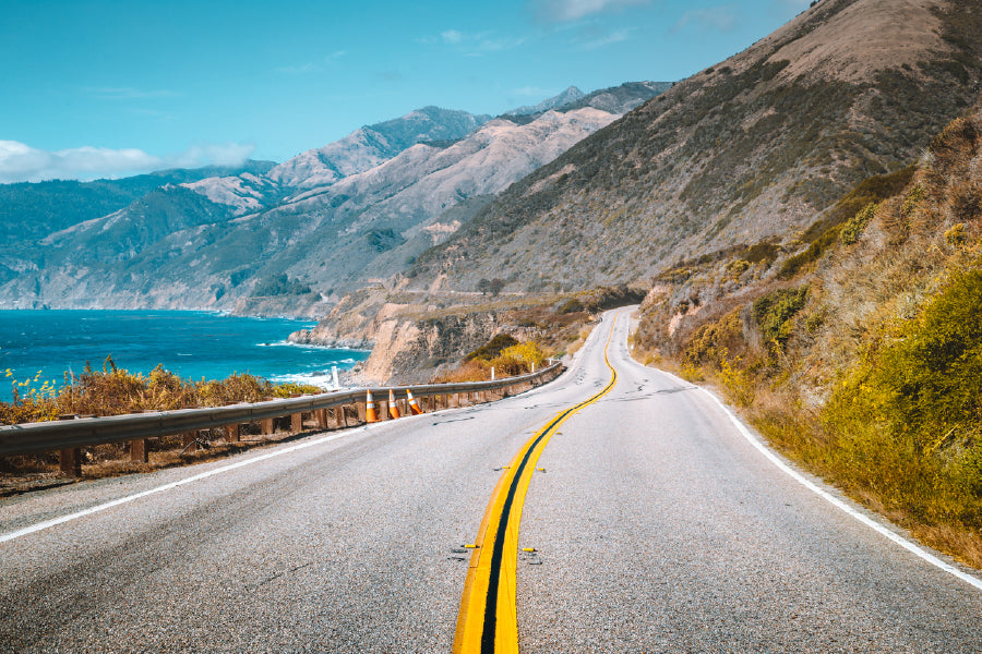 Highway & Sea View Photograph Print 100% Australian Made Stretched Canvas Ready to Hang - 1411