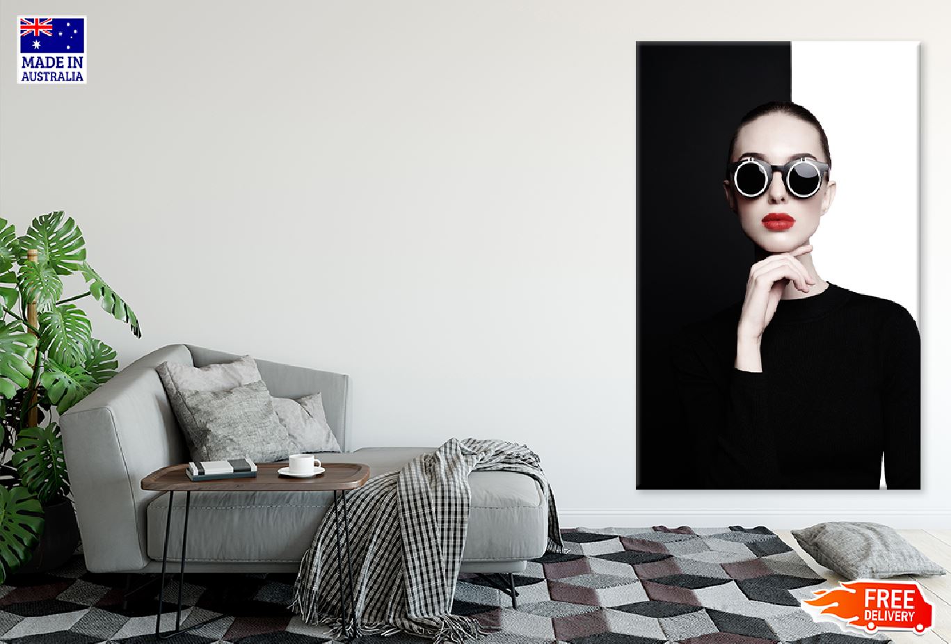 Lady & Black Stylish Sunglasses Print 100% Australian Made Stretched Canvas Ready to Hang - 1348