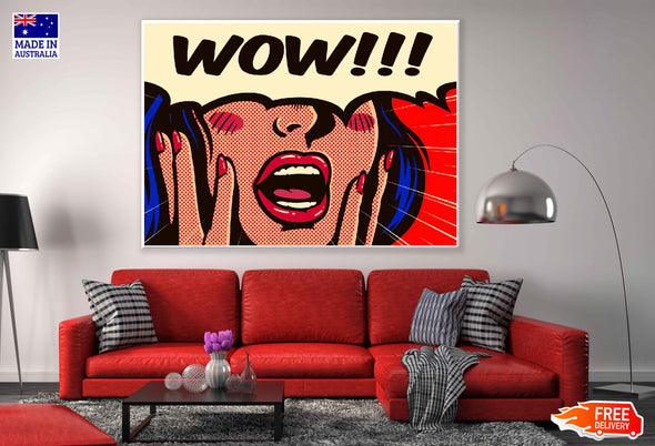 WOW Chat Bubble & Screaming Girl Illustration Pop Arts & Comic Poster Print 100% Australian Made Stretched Canvas Ready to Hang - 2144