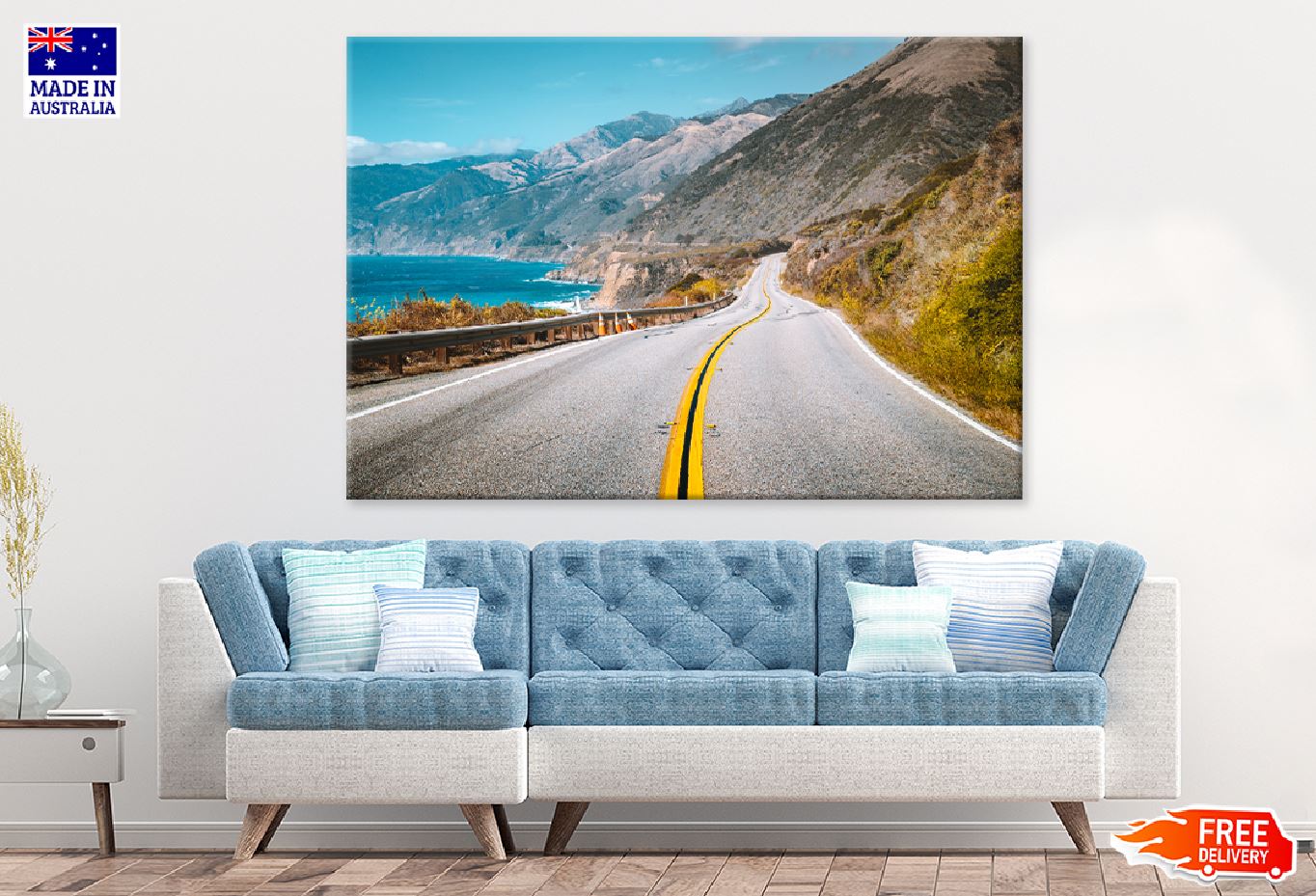 Highway & Sea View Photograph Print 100% Australian Made Stretched Canvas Ready to Hang - 1411