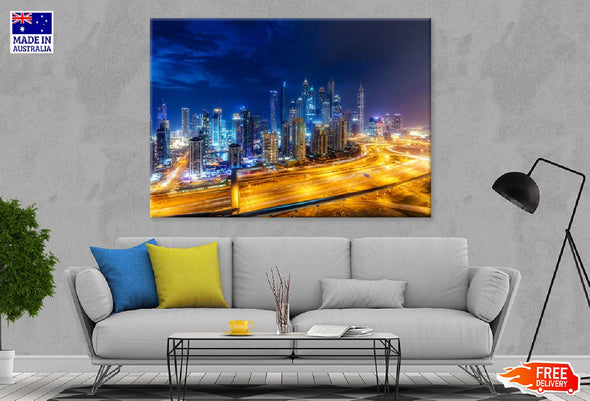 Night time Skyline Highways Dubai Print 100% Australian Made Stretched Canvas Ready to Hang - 1512