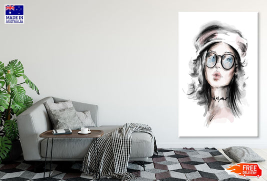 Stylish Girl in Eyeglasses Vector Print 100% Australian Made Stretched Canvas Ready to Hang - 1349