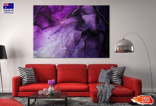 Purple & Gold Marble Abstract Design Print 100% Australian Made Stretched Canvas Ready to Hang - 1164