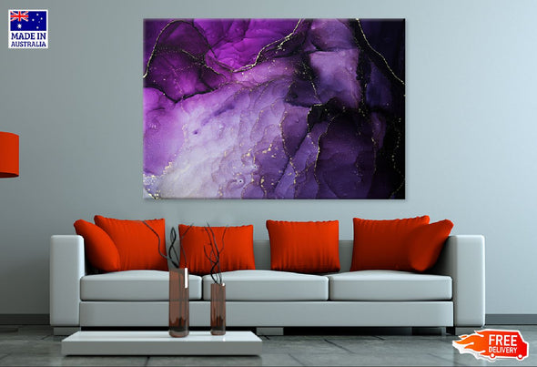 Purple & Gold Marble Abstract Design Print 100% Australian Made Stretched Canvas Ready to Hang - 1164