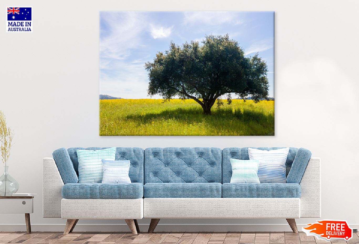 Lush Green Single Tree in Field Print 100% Australian Made Stretched Canvas Ready to Hang - 1742